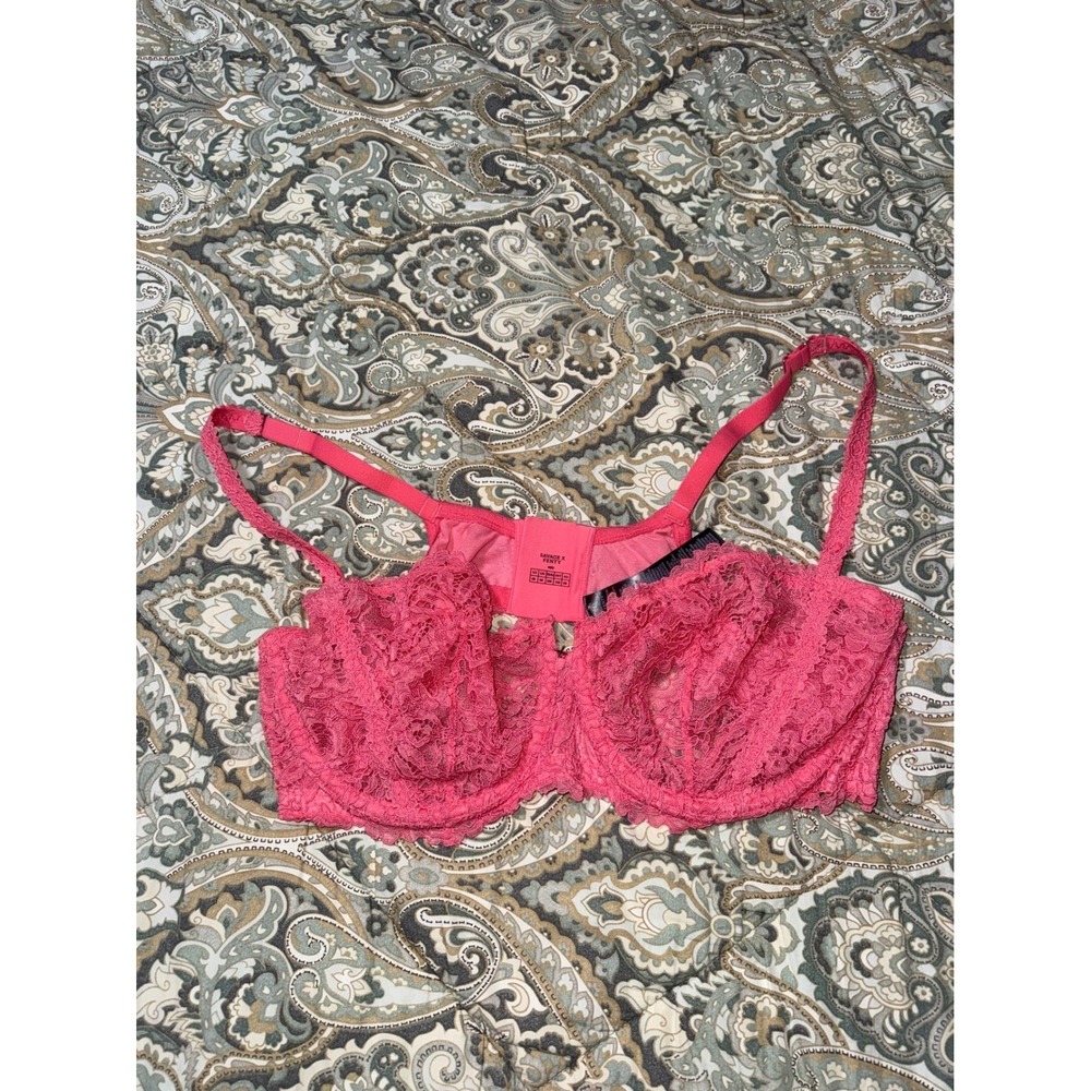Savage X Fenty Pink Floral Lace Unlined Balconette Bra‎ Underwire 46D Lingerie